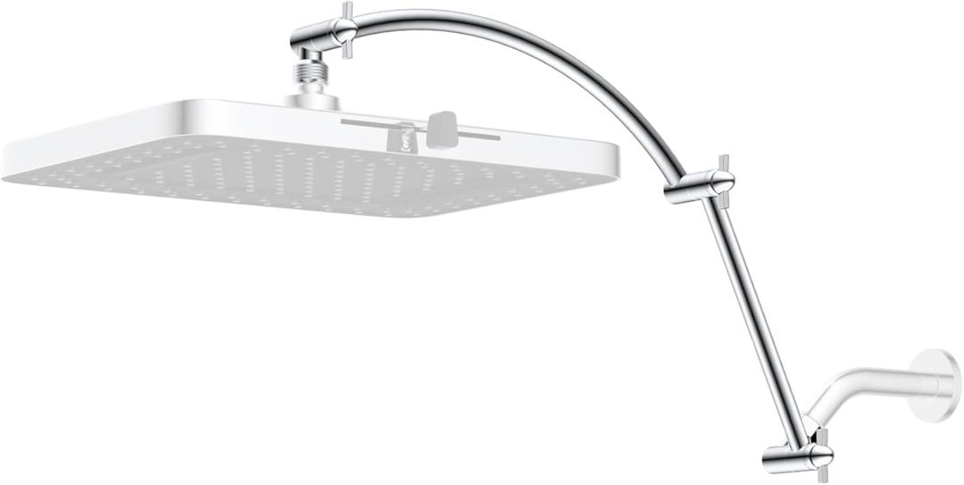 Hibbent All Metal 20'' Shower Head Extension Arm, Solid Brass Flexible Height & Angle Adjustable Shower Arm Extender with Lock Joint, Universal Connection Stainless Steel Pipe Height Extending, Chrome
