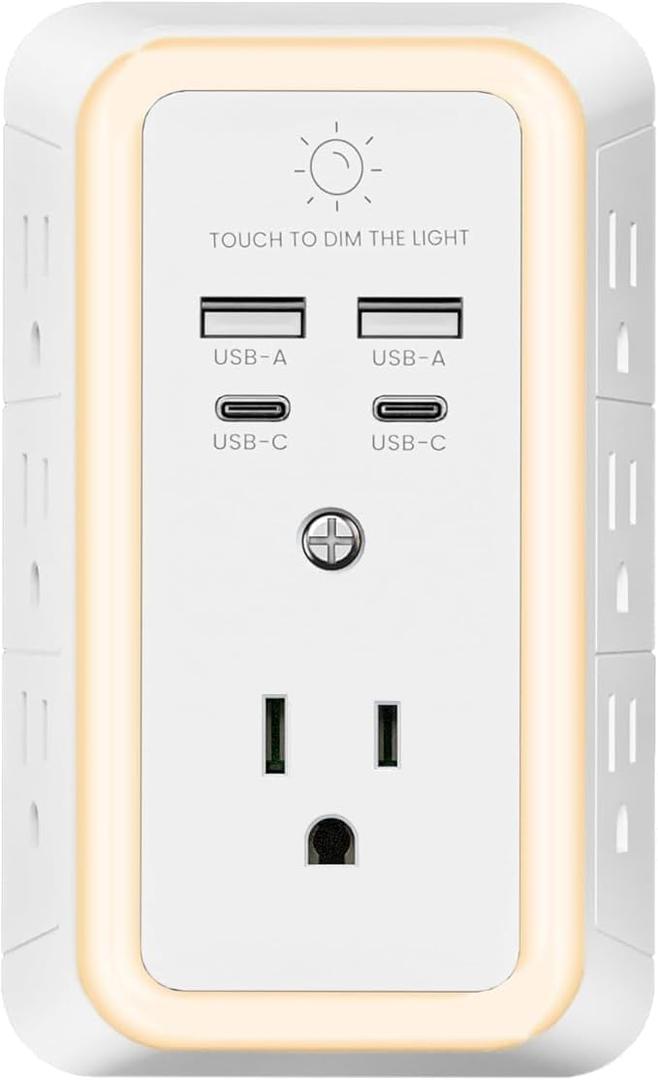 Multi Plug Outlet Surge Protector, 7 Outlet Extender with Night Light, USB Wall Charger with 2 USB C and 2 USB Ports, Surge Protector Power Strip, Multi Plug Wall Outlet, Wall Plug for Home Office