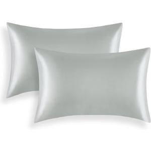 RUIKASI Satin Pillowcase for Hair and Skin - Grey Pillowcase Standard Set of 2, Silky Pillow Cases Standard Size 2 Pack with Envelope Closure, 20x26 inches (Gray)