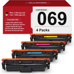 069 Toner Cartridge (with Chip) Compatible Replacement for Canon 069 069 H Works for Canon Color ImageCLASS MF753Cdw MF751Cdw LBP674Cdw LBP674C MF750C LBP674C Series Printer 4 Pack Color Black Cyan Magenta Yellow, 4
