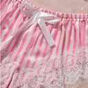 WDIRARA Women's 2 Piece Lingerie Pajama Sets Lace Bralette Striped Satin Shorts Pjs Nightwear L
