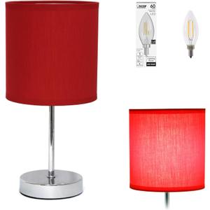 Simple Designs LT2007-RED-LB Basic Chrome Mini Table Lamp for Living Room, Nightstand, Desk, Countertop, Red, with Feit LED Bulb Included