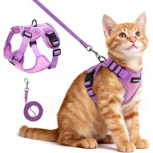 rabbitgoo Cat Harness and Leash Set, Escape Proof Soft Adjustable Vest Harnesses for Outdoor Walking, Easy Control Breathable Kitten Jacket with Reflective Strips, Pink & Purple, XS