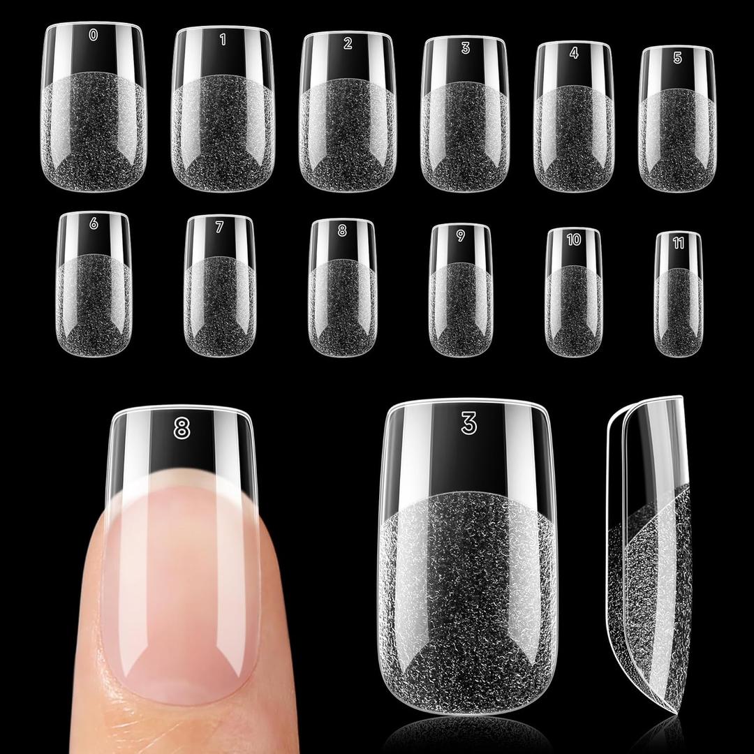 UNA GELLA Nail Tips Short Square, Pre-buff Matte Gel Nails Tips Short Square Nail Tips 120pcs Clear Full Cover False Fake Nails for Nail Extensions DIY Home Salon 12 Sizes for Women