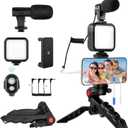 Vlogging Kit for iPhone, Android with Tripod, 62 LED Light,YouTube Starter kit with Mini Microphone & Phone Clip for Live Stream, Video Calls, Vlogging, YouTube, Instagram TikTok
