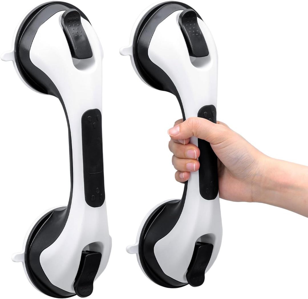 TAILI Shower Handles for Elderly Suction, 2 Pack 12 Inch Shower Grab Bars for Seniors, Grab Bars for Bathtubs and Showers, No Drilling Removable Safety Shower Grip, Black, G9