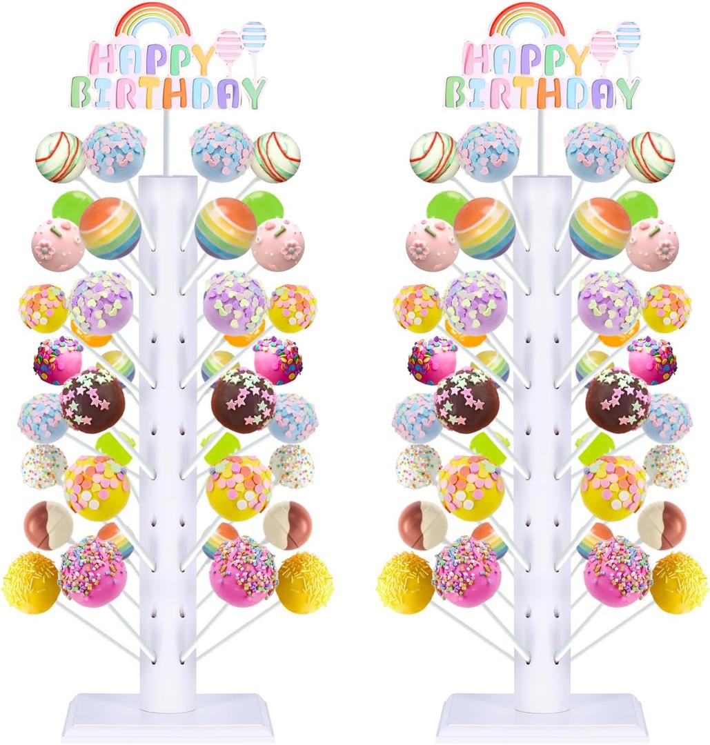 2 Pack Wood Cake Pop Stands, 60 Holes Lollipop Holders Candy Table Display, Dessert Decorative for Wedding Baby Showers Birthday Anniversaries Parties Christmas