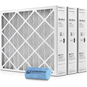 Honeywell 20x25x4 Air Filter Replacement MERV 11, FC100A1037 Pleated HVAC AC Furnace Filters with Wholesalehome Cleaning Cloth, 3-Pack (Actual Size: 19.94 x 24.88 x 4.38 Inches)