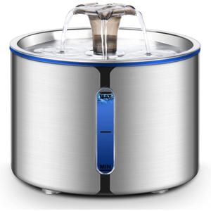BOORCA Cat Water Fountain, 84oz/2.5L Stainless Steel Pet Water Fountain for Cats, Dogs and Multiple Pets, Automatic Dog Water Dispenser with Water Level Window, Ultra-Quiet Pump