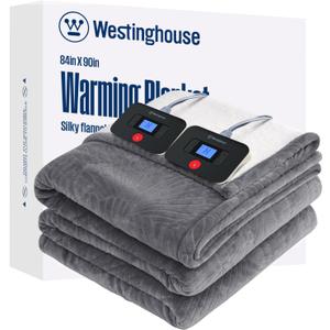 Westinghouse Electric Blanket Queen, Flower Jacquard Heated Blanket Queen Size with 10 Heating Levels and 1-12 Hours Auto-Off, Flannel to Sherpa Reversible, Machine Washable, 84" x 90" Inch, Grey