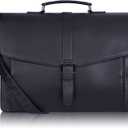 ESTARER Men's Leather Briefcase 15.6 Inch Laptop Computer Bag for Office/Business/Travel, Large Satchel Professional Pu Leather Messenger Shoulder Bag, Black