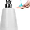 Hand Soap Dispenser Ceramics Bottles with Stainless Steel Pump Bathroom Empty Shampoo Bottles 10oz/300ml 2.76 inches Tall and 1.18 inches Wide (Sus-white)