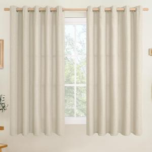 LAMIT Natural Linen Curtains for Bedroom/Living Room, 63 Inch Linen Textured Light Filtering Window Drapes Grommet Privacy Protected Panels for Farmhouse, 2 Panels, 60 x 63 Inch