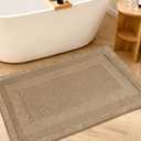 Upgraded Waffle Bath Mat, 32"x20" Beige-Looped, Super Absorbent Non-Slip Quick Dry Bathroom Rugs with Tassels, Machine Washable Ultra Soft Boho Bath Rugs for Floor, Toilet Mats Boho Farmhouse Decor (1'8" x 2'8" (Rectangular))