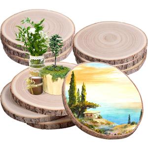 10Pcs Wood Slices Unfinished Wood Rounds 7-8 inches Wood Circles for Crafts Wood Slab for DIY Table Centerpieces Decor Crafts Wedding Parties Baby Shower