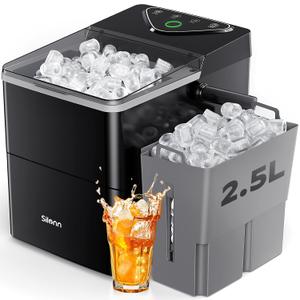 Silonn Countertop Ice Maker with Expanding Ice Basket, 9 Cubes in 6 Mins, 2.5L Ice Basket, Self-Cleaning Ice Maker with LED Touch Control, 2 Bullet Ice Sizes for Home, Kitchen, Office (Black)