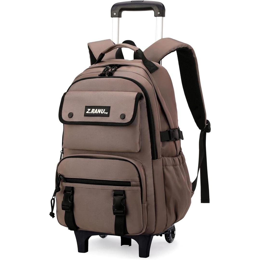 Solid-color Rolling Backpack for Boys Schoolbag for Middle School Students Trolley Bookbags for Elementary Boys