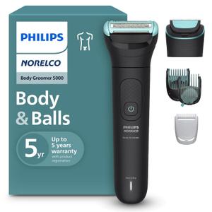 Philips Norelco Body Groomer 5000 Series, Intimate Hair Shaver & Trimmer for Men with Interchangeable & Adjustable Full Body Trim & Shave Heads, 100% Showerproof, BG5490/50 (Black)
