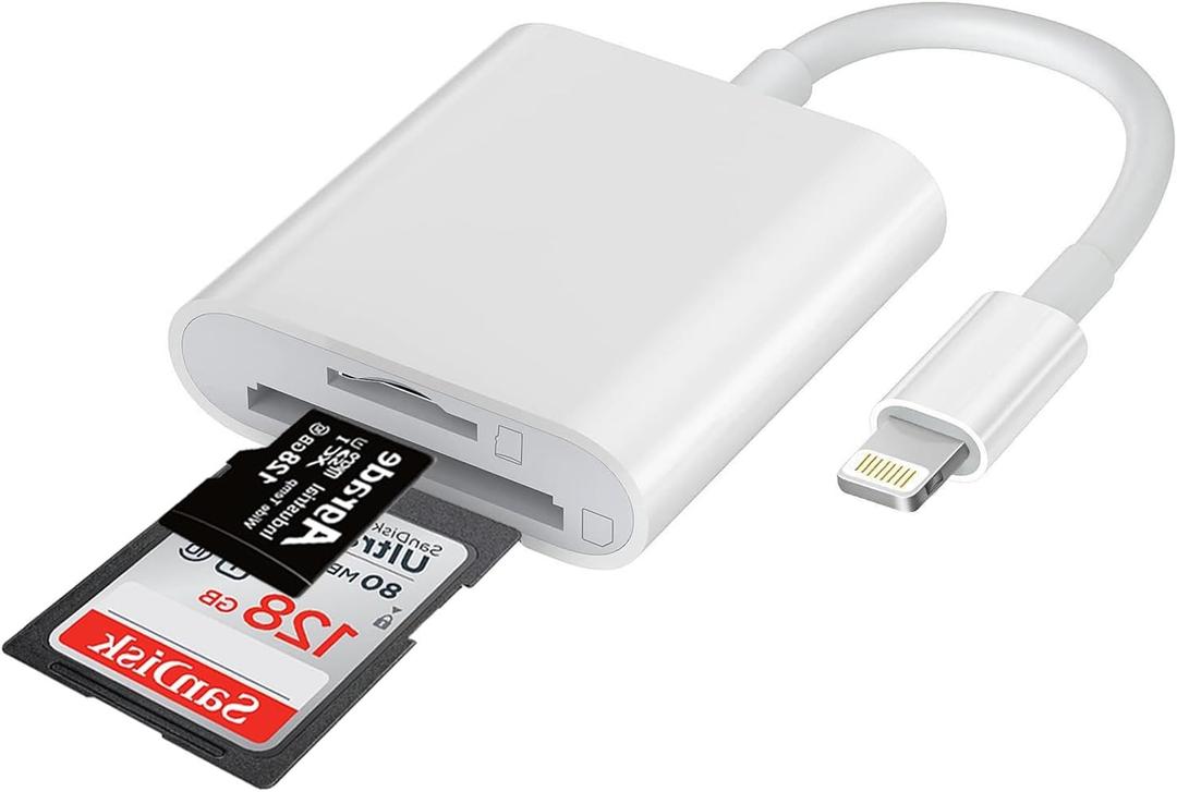 Apple MFi Certified Lightning to SD Card Reader for iPhone, Dual Card Slot Memory Card Reader for iPhone, Supports SD/TF Cards Trail Game Camera Viewer, Portable Micro SD Card Reader for iPhone