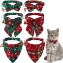 6 Pack Christmas Cat Collar with Bow Tie Bandana and Bell, Breakaway Adjustable Cat Bow Tie Collars, Xmas Accessories for Kittens Or Certain Puppies