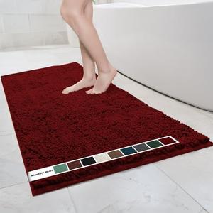 Muddy Mat Chenille Bathroom Rugs Quick Dry Microfiber Mats Non Slip Washable, Extra Thick, Soft and Highly Absorbent Bath Mats for Bathroom, Kitchen, and Shower Floor - Red