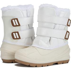 MORENDL Toddler Winter Snow Boots Waterproof Insulated Faux Fur Boys Girls Hiking Boots (Toddler/Little Kid) (White 6)