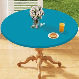 homing Round Elastic Fitted Tablecloth, Water-Resistant Fabric Tablecloths for 36"-44" Tables, Washable Polyester Table Cover for Picnic, Caming, Dinner, Indoor & Outdoor, Teal