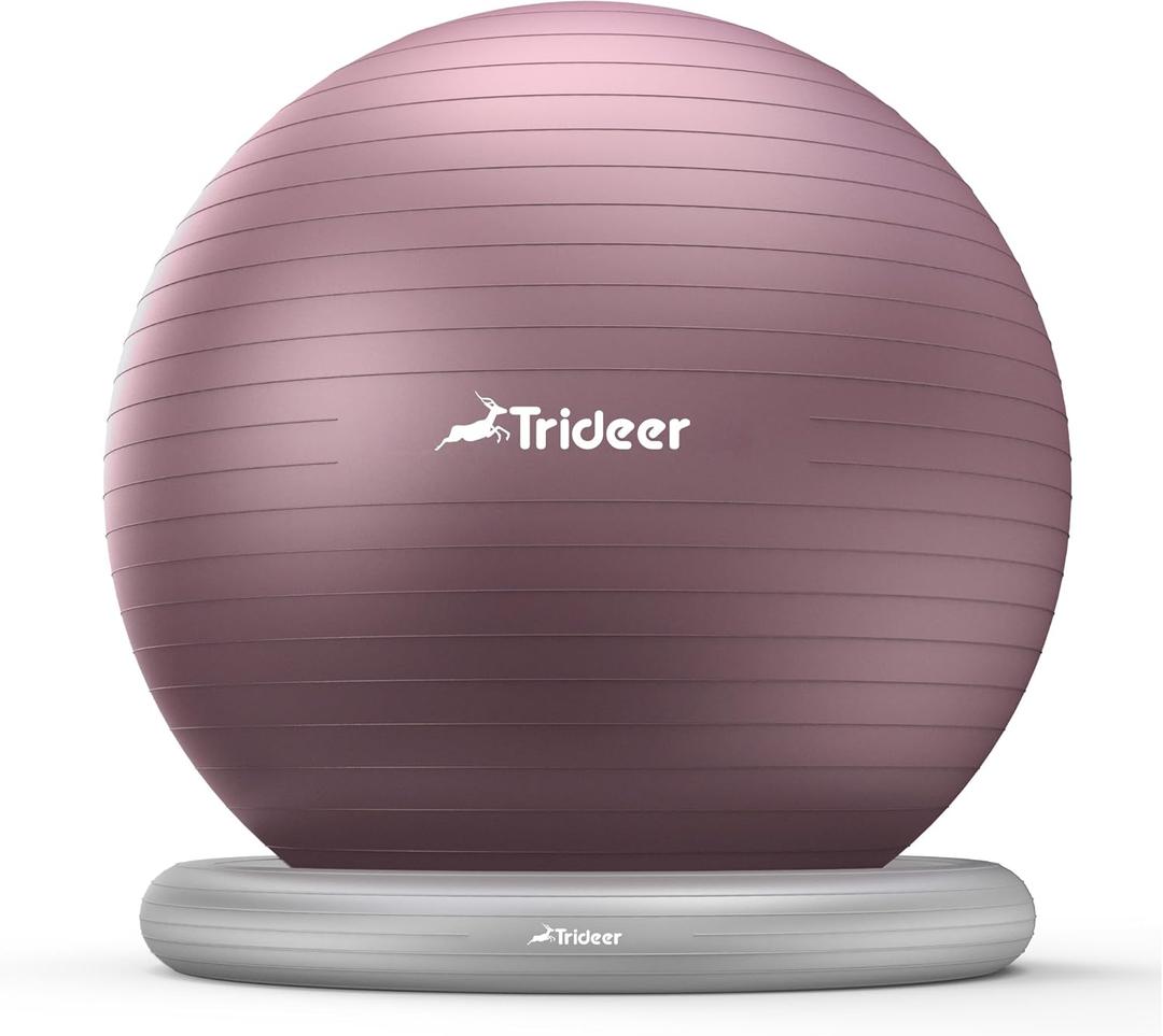 Trideer Exercise Ball for Office Desk, Yoga Ball Chair to Relieve Back Pain, Stability & Fitness Ball Seat with Base, Home Gym Core Workout, Abs, Stretching & Therapy (L(23-26ines/58-65cm), Purple)