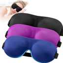 YIVIEW Sleep Mask for Back and Side Sleeper Pack of 3, 100% Light Blocking 3D Eye Masks for Sleeping, Lightweight & Breathable Eye Cover for Women Men, Zero Pressure Night Blindfold (Black & Blue & Purple)