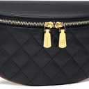 Eslcorri Small Crossbody Sling Bag for Women Trendy - Fanny Packs Leather Chest Belt Bum Bag Anti Theft Purse for Travel (090 Black)