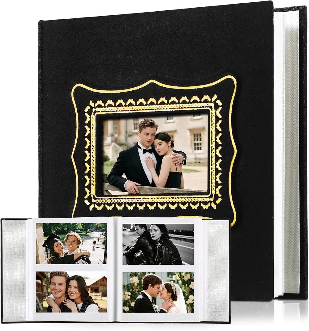 Velvet Photos Album 4x6 Films 300 Pockets Wedding Anniversary Family Photo Album for Family Wedding Anniversary Baby Vacation (Black)