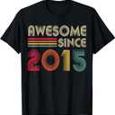 Awesome Since 2015 7th Birthday Retro T-Shirt (Small, Black)