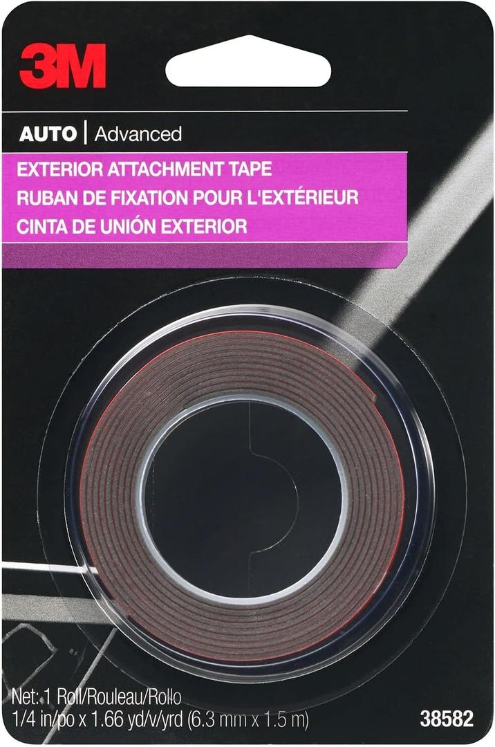 3M Auto Exterior Attachment Tape, 1/4 in x 5 ft, Heavy Duty Double-Sided Automotive Tape for Car Trim, Moldings, Emblems, and Badges (38582)