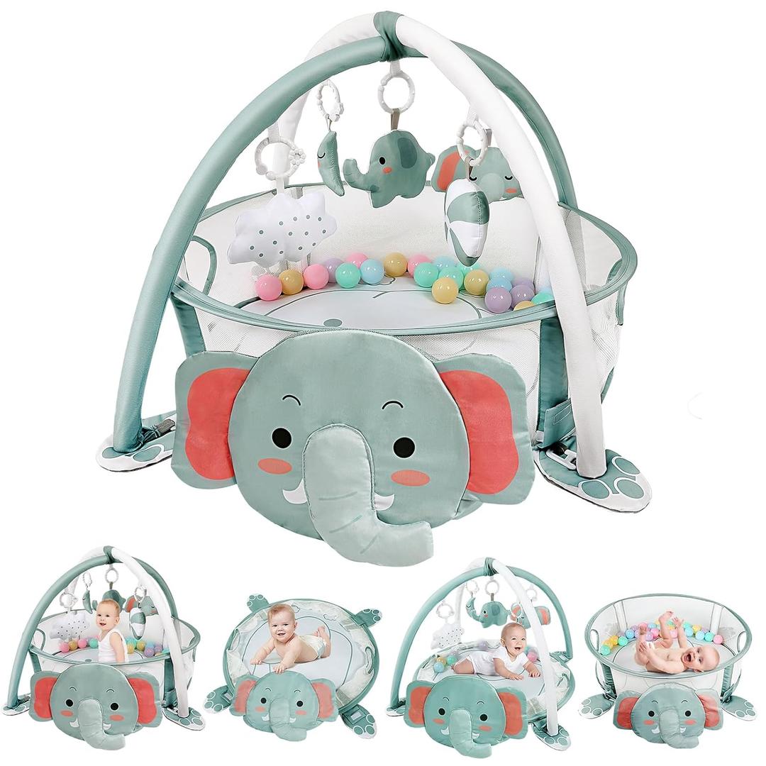 dearlomum 4-in-1 Baby Play Mat Baby Gym,Tummy Time Mat for Floor Activity Gym Ball Pit Including 30 Balls with 5 Infant Learning Sensory Baby Toys for Newborn Toddler Boy & Girl Gifts(Elephant) dearlomum 4-in-1 Baby Play Mat Baby Gym,Tummy Time Mat for Floor Activity Gym Ball Pit Including 30 Balls with 5 Infant Learning Sensory Baby Toys for Newborn Toddler Boy & Girl Gifts(Elephant)