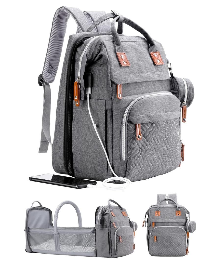 ISMGN Diaper Bag Backpack with Changing Station, Baby Bag for Mom, Grey
