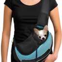 YUDODO Pet Sling Carrier for 2-5 lbs Small Dogs & Cats  Hands-Free Puppy Carrier with Safety Hook, Large Zipper Pocket, Soft Breathable Mesh, Adjustable Strap & Reflective Strip (Cyan 3.0 S)
