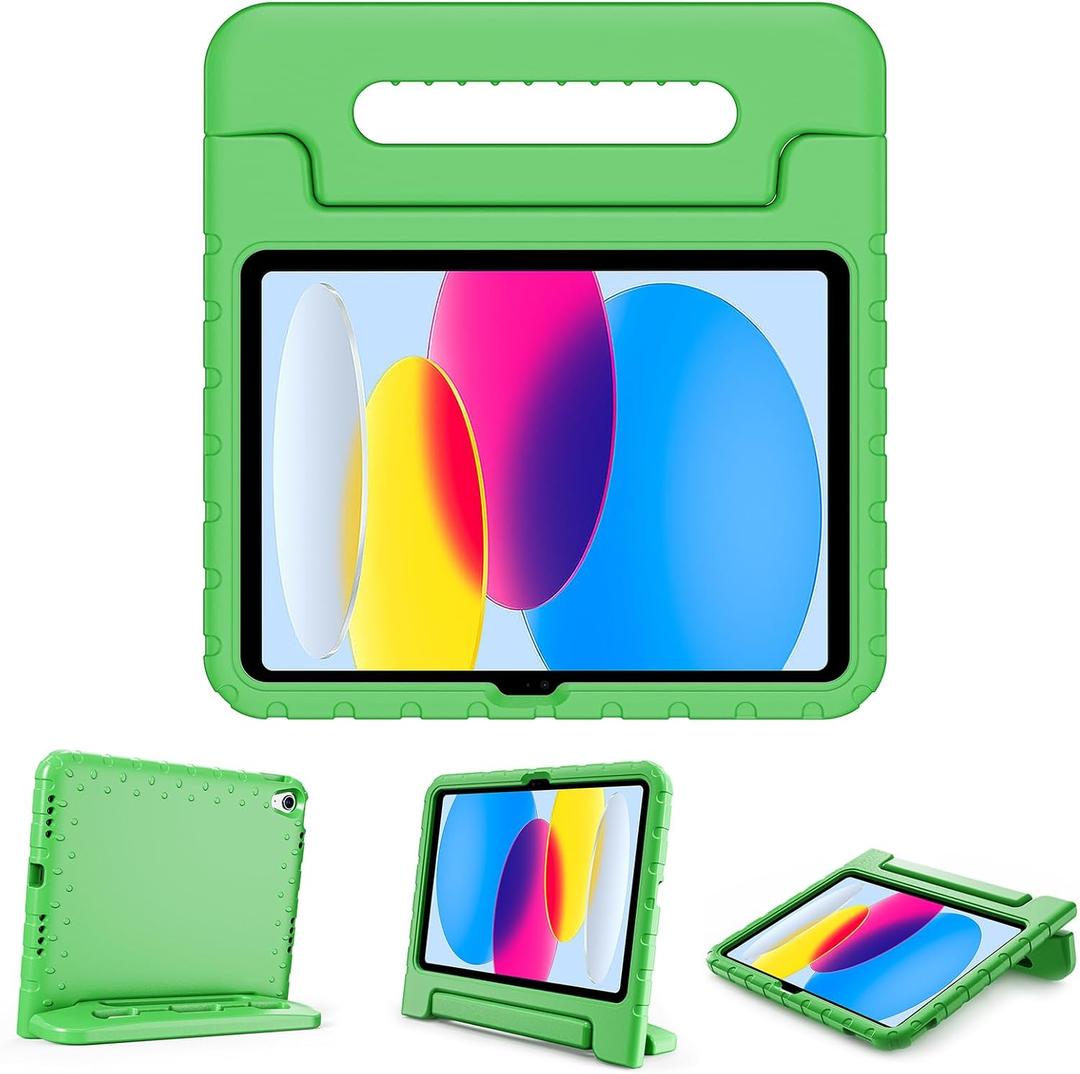 ProCase Kids Case for iPad A16 11th Generation 2025/iPad 10th Generation 2022 with Pencil Holder, iPad 11/10 Case Shockproof Lightweight Cover with Stand Convertible Handle for Children -Green