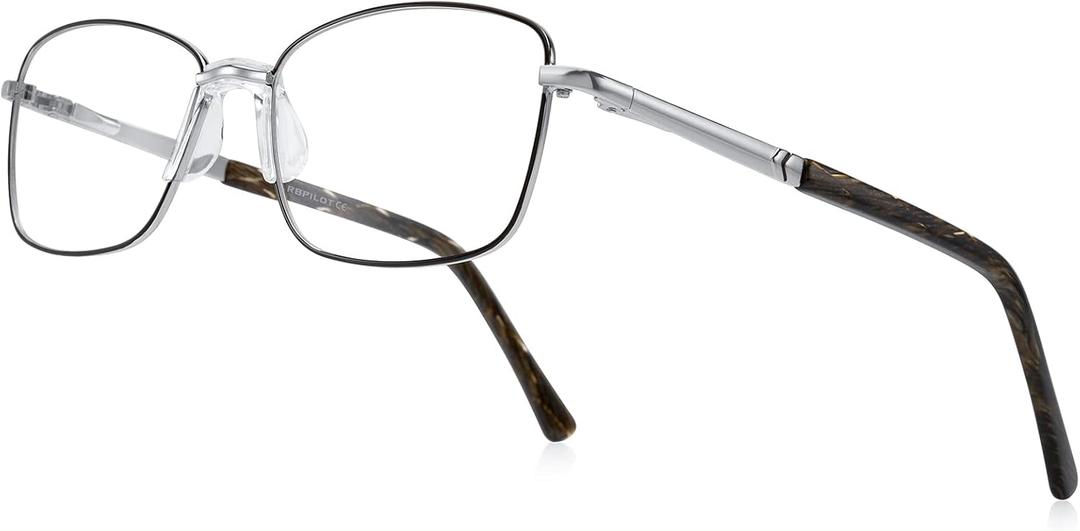 RB. Pilot Reading Glasses for Women Blue Light Blocking Computer Glasses Spring Hinge Readers Metal Frame Acetate Legs (Brown Frame Silver Bridge)