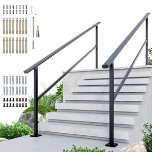 DIYHD 10 Step Handrail for Outdoor,Powder Coated Iron Stair Railing,Black Hand Rails for Indoor, Porch, Deck, 2 Pack