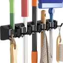 Lifewit Mop and Broom Holder Wall Mount, Anti-Slip Broom Hanger for Kitchen Organization, Heavy Duty Cleaning Supplies Organizer, Easy Install Tool Organizer for Closet, Garage, 5 Slot 6 Hooks, Black