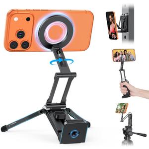 OMOTON TP02 360Rotating for MagSafe Tripod, New Upgrade with 1/4" Screw Arca, Adjustable Magnetic Phone Tripod for iPhone 17/16/15 Pro Max Air, Foldable Selfie Stick Fits Vlog, Gym, Black Pro