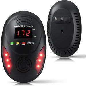 Carbon Monoxide Detectors and Natural Gas Detector, Carbon Monoxide Detectors Plug in, Dual Alarms Gas Leak Detector with Light - Natural, Co Leak Detection for Home, RV Essentials, Black, 1Pcs