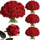 Nubry 50pcs Artificial Burgundy Roses Bulk, Fake Red Roses Flower with Stems Realistic Flowers for Wedding Centerpiece Home Party Decor(Burgundy)