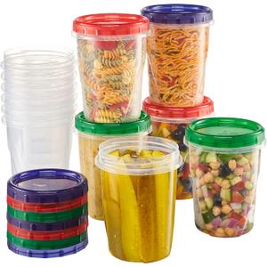 ELEGANT DISPOSABLES Twist Top Food Storage Containers 32 oz 12 Pack Plastic Freezer Storage Containers Leakproof Reusable with Screw on Colored Lids 3 Colors
