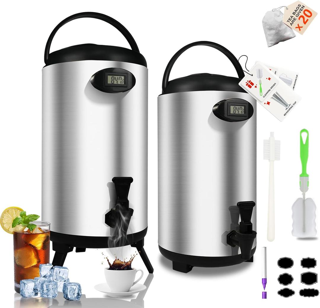 Insulated Beverage Dispenser 3.2 Gallon - Thermal Hot Beverage Dispenser for Parties, Hot Drink Container with Spigot for Water Coffee Tea Milk Cocoa, Silver, 2 Pack, Non-Electric,New