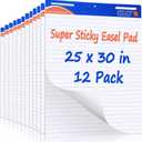 ReliThick 12 Pads Sticky Easel Pad, 25 in x 30 in, White, Lined, 30 Sheets/pad, Anchor Chart Paper for Teachers, Lines Flip Chart with Sticky