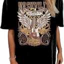 Oversized Country Music T-Shirt Women Crew Neck Summer Short Sleeve Oversized Rock Band Tee Tops, Small