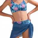 GRACE KARIN Swimsuit for Teens Bikini Set Bathing Suit Tankini Swimwear Girl Fashion Clothes with Cover Up Skirt Size 10 (Blue)