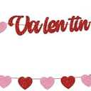 Adecortalk Happy Valentines Day Banner Glitter Valentines Banner Red Pink Heart Garland Decorations for Valentine's Day Wedding Anniversary Party Decorations