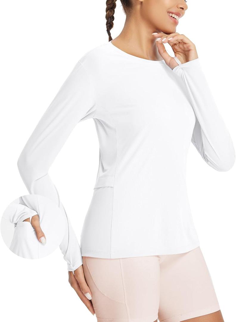 baleaf Women's Sun Shirt UV Protection Shirts Rash Guard Pockets SPF UPF 50+ Quick Dry Long Sleeve Clothing (White), Small